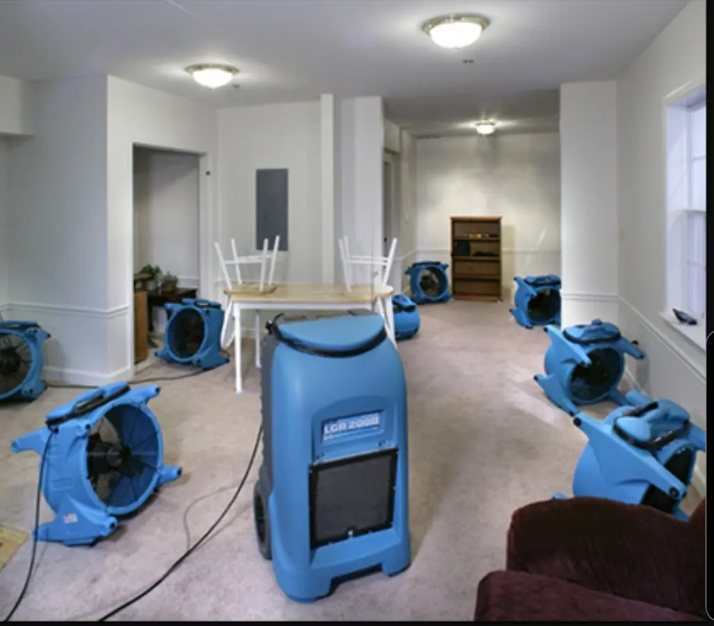 Air movers and dehumidifier setup for Water Damage Restoration in Sylvania
